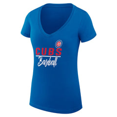 Chicago Cubs G-III 4Her by Carl Banks Women's Super-Slim Fit Lightweight Team Graphic V-Neck T-Shirt Royal