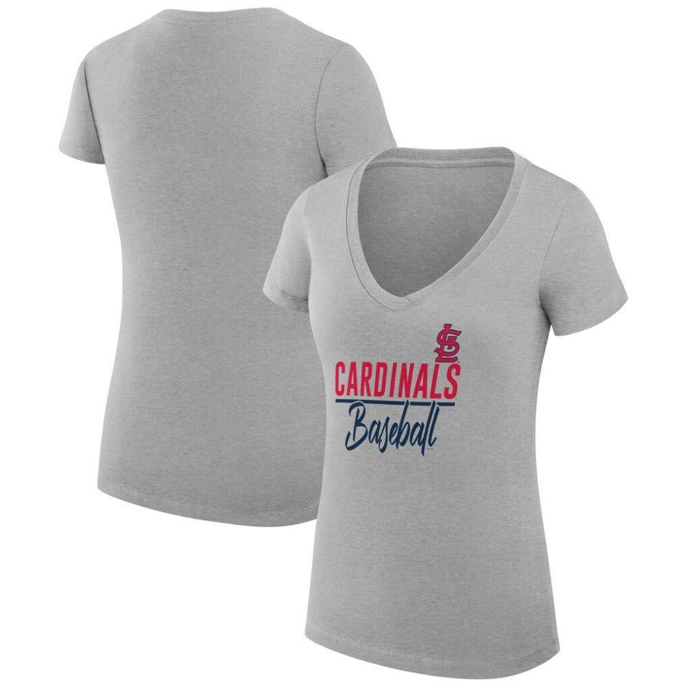 St. Louis Cardinals G-III 4Her by Carl Banks Women's Super-Slim Fit Lightweight Team Graphic V-Neck T-Shirt Heather Gray