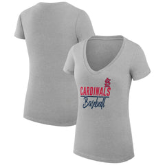 St. Louis Cardinals G-III 4Her by Carl Banks Women's Super-Slim Fit Lightweight Team Graphic V-Neck T-Shirt Heather Gray