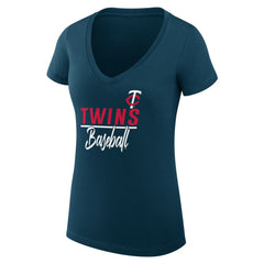 Minnesota Twins G-III 4Her by Carl Banks Women's Super-Slim Fit Lightweight Team Graphic V-Neck T-Shirt Navy