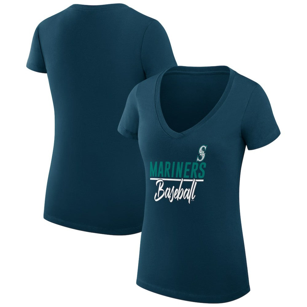 Seattle Mariners G-III 4Her by Carl Banks Women's Super-Slim Fit Lightweight Team Graphic V-Neck T-Shirt Navy
