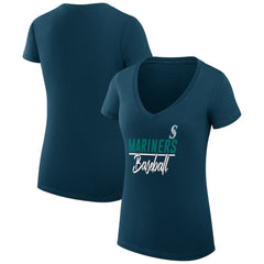 Seattle Mariners G-III 4Her by Carl Banks Women's Super-Slim Fit Lightweight Team Graphic V-Neck T-Shirt Navy