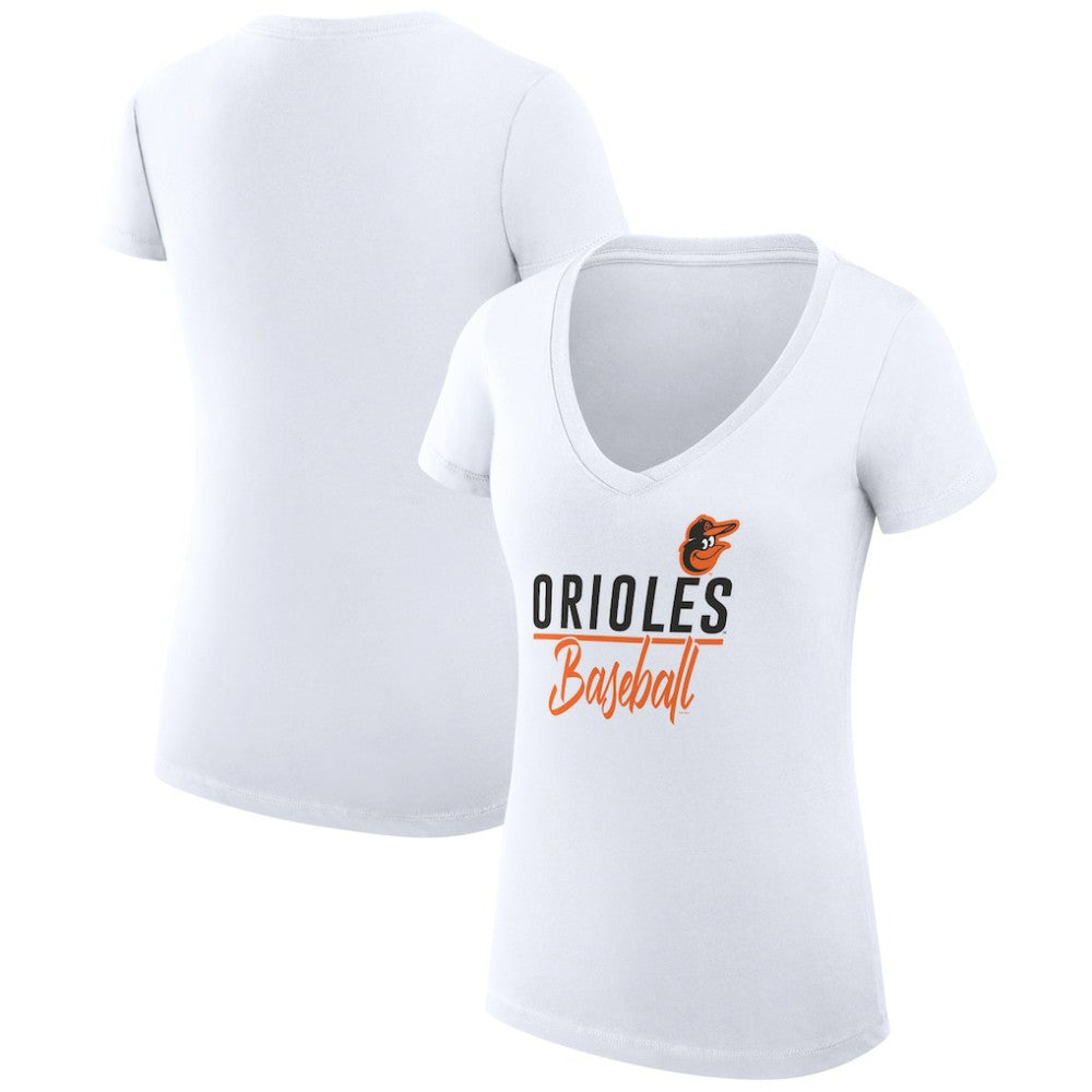 Baltimore Orioles G-III 4Her by Carl Banks Women's Super-Slim Fit Lightweight Team Graphic V-Neck T-Shirt White