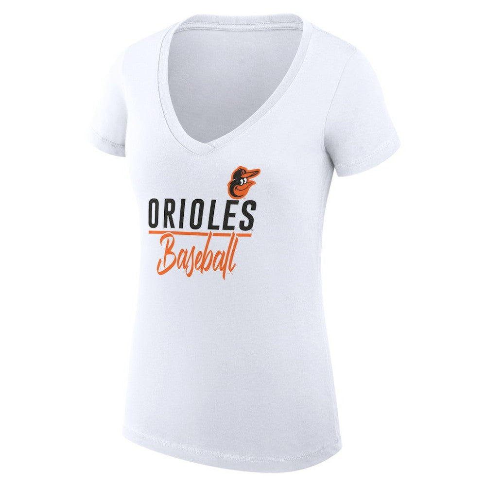 Baltimore Orioles G-III 4Her by Carl Banks Women's Super-Slim Fit Lightweight Team Graphic V-Neck T-Shirt White