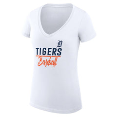 Detroit Tigers G-III 4Her by Carl Banks Women's Super-Slim Fit Lightweight Team Graphic V-Neck T-Shirt White