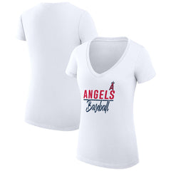 Los Angeles Angels G-III 4Her by Carl Banks Women's Super-Slim Fit Lightweight Team Graphic V-Neck T-Shirt White