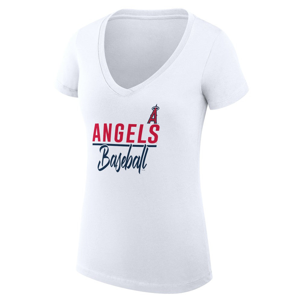 Los Angeles Angels G-III 4Her by Carl Banks Women's Super-Slim Fit Lightweight Team Graphic V-Neck T-Shirt White