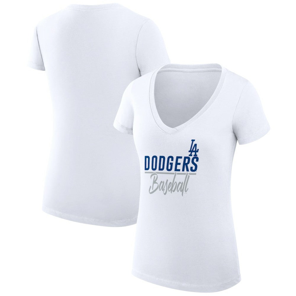 Los Angeles Dodgers G-III 4Her by Carl Banks Women's Super-Slim Fit Lightweight Team Graphic V-Neck T-Shirt White