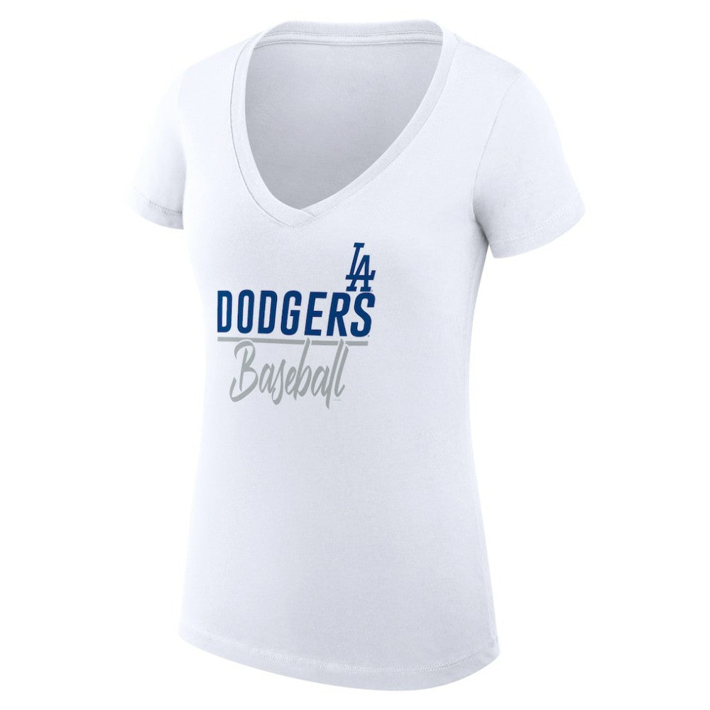 Los Angeles Dodgers G-III 4Her by Carl Banks Women's Super-Slim Fit Lightweight Team Graphic V-Neck T-Shirt White