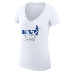 Los Angeles Dodgers G-III 4Her by Carl Banks Women's Super-Slim Fit Lightweight Team Graphic V-Neck T-Shirt White