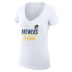 Milwaukee Brewers G-III 4Her by Carl Banks Women's Super-Slim Fit Lightweight Team Graphic V-Neck T-Shirt White