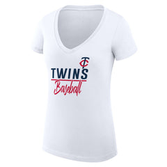 Minnesota Twins G-III 4Her by Carl Banks Women's Super-Slim Fit Lightweight Team Graphic V-Neck T-Shirt White