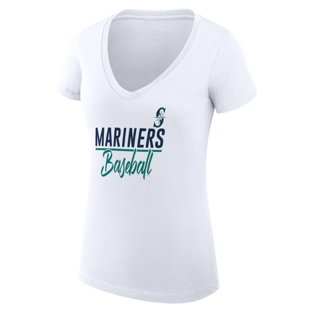 Seattle Mariners G-III 4Her by Carl Banks Women's Super-Slim Fit Lightweight Team Graphic V-Neck T-Shirt White
