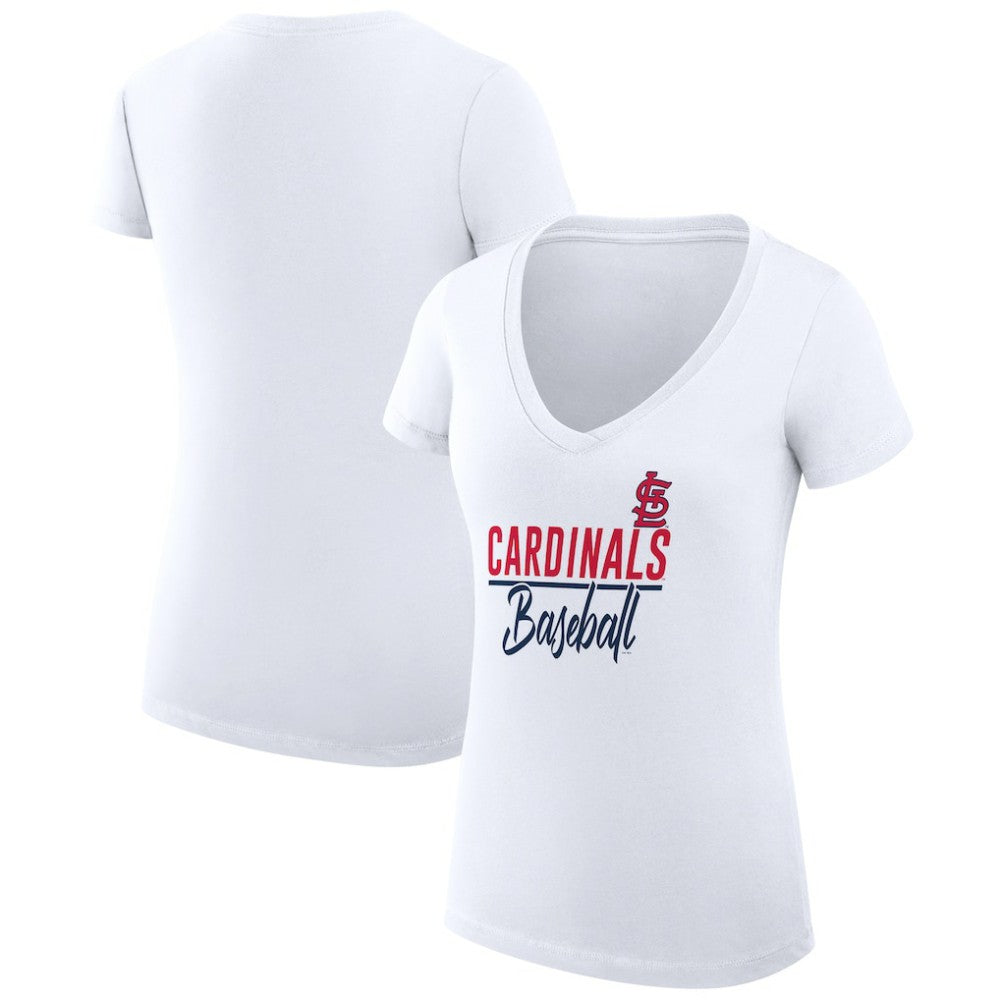 St. Louis Cardinals G-III 4Her by Carl Banks Women's Super-Slim Fit Lightweight Team Graphic V-Neck T-Shirt White