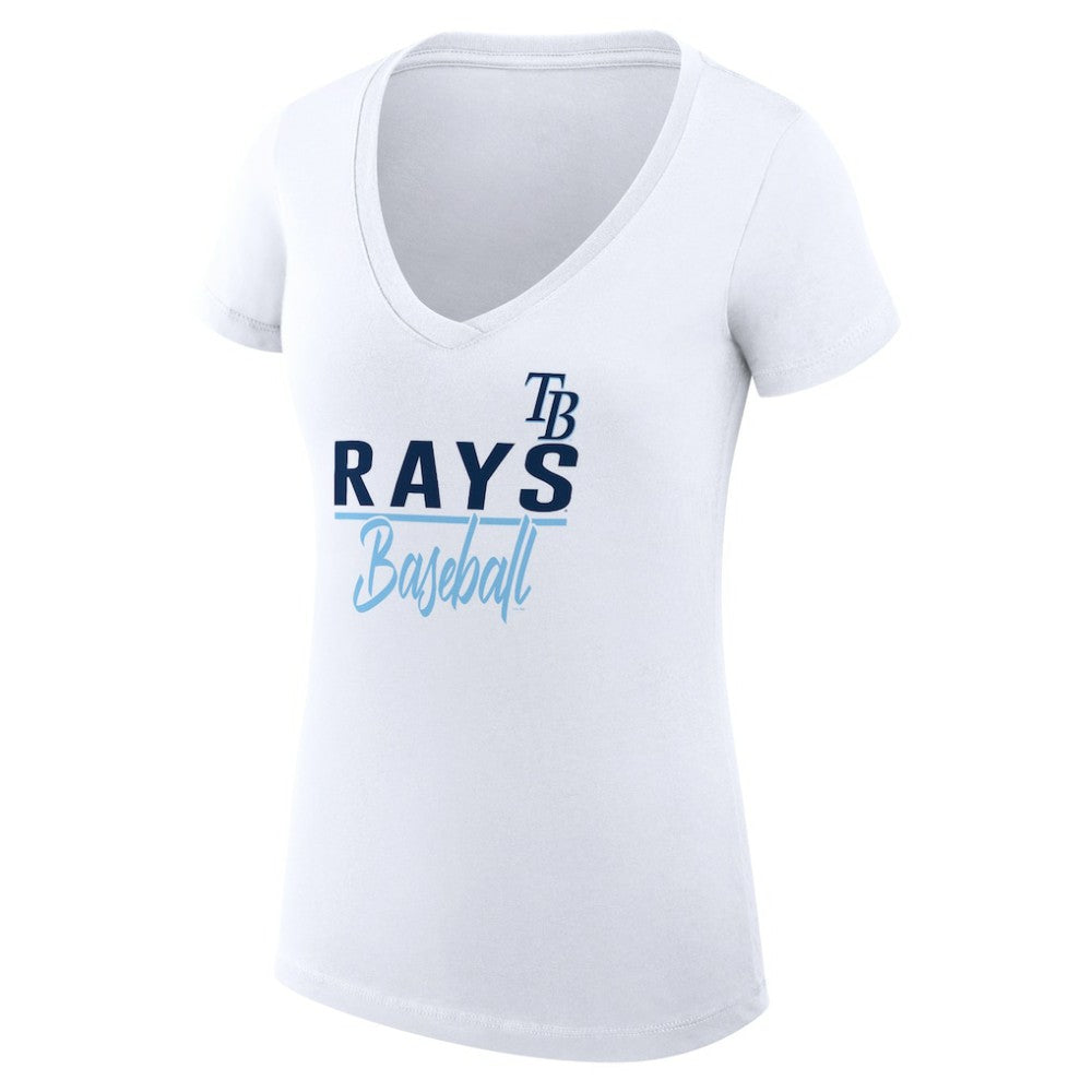Tampa Bay Rays G-III 4Her by Carl Banks Women's Super-Slim Fit Lightweight Team Graphic V-Neck T-Shirt White