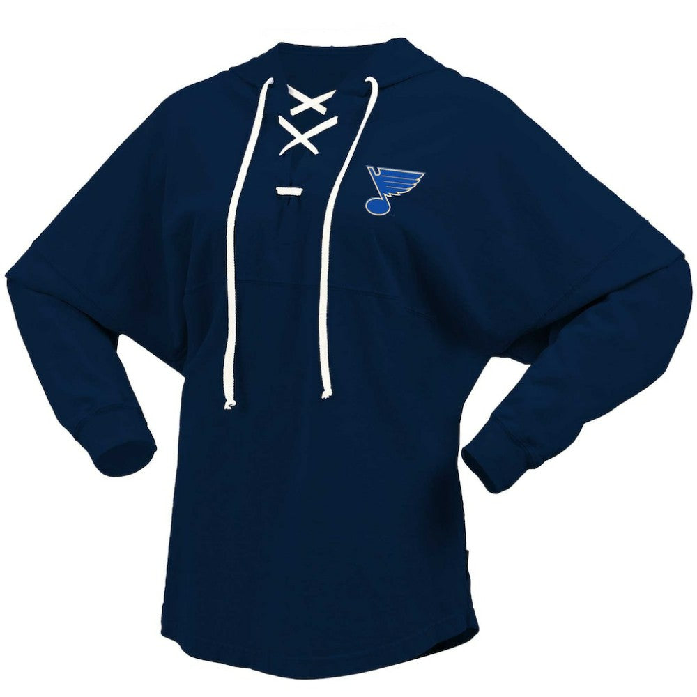 St. Louis Blues Fanatics Women's Jersey Lace-Up V-Neck Long Sleeve Hoodie T-Shirt Navy