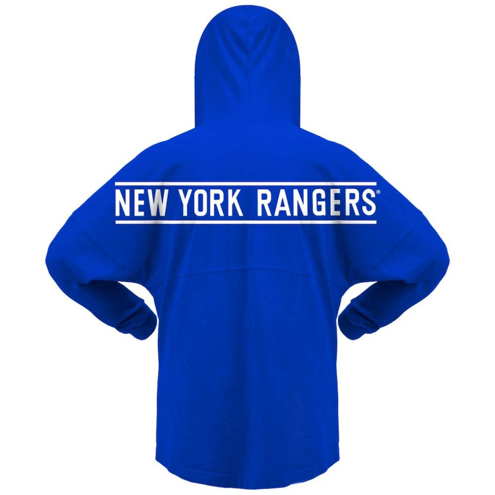 New York Rangers Fanatics Women's Jersey Lace-Up V-Neck Long Sleeve Hoodie T-Shirt Blue