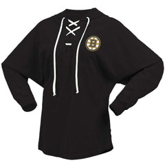 Boston Bruins Fanatics Women's Jersey Lace-Up V-Neck Long Sleeve Hoodie T-Shirt Black