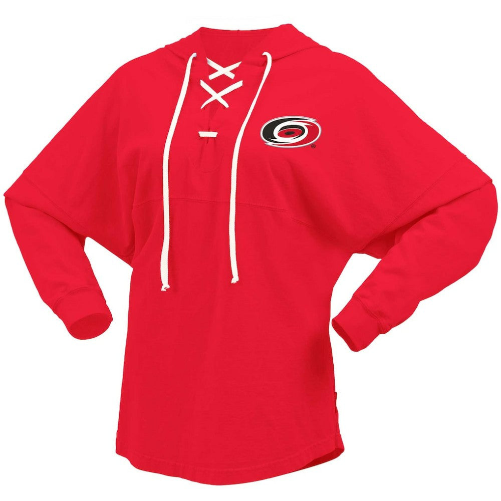 Carolina Hurricanes Fanatics Women's Jersey Lace-Up V-Neck Long Sleeve Hoodie T-Shirt Red