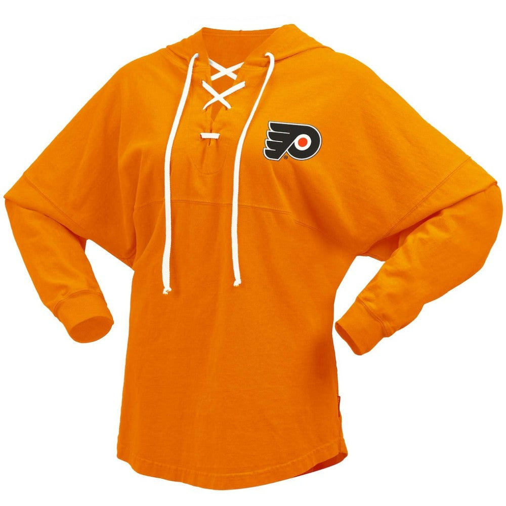 Philadelphia Flyers Fanatics Women's Jersey Lace-Up V-Neck Long Sleeve Hoodie T-Shirt Orange