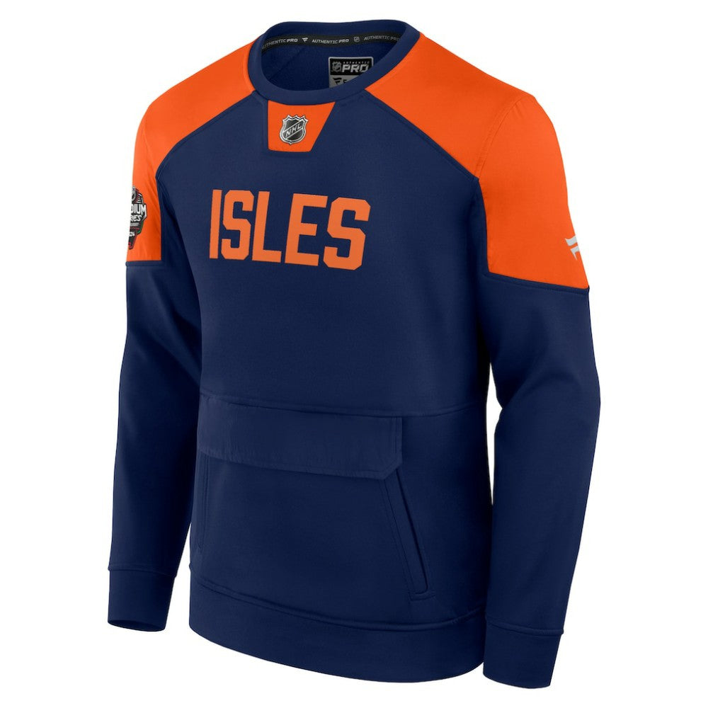 New York Islanders Fanatics 2024 NHL Stadium Series Authentic Pro Fleece Logo Pullover Sweatshirt Navy
