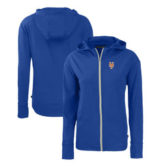 New York Mets Cutter & Buck Women's Daybreak Eco Recycled Full-Zip Hoodie Royal
