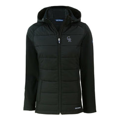 Colorado Rockies Cutter & Buck Women's Evoke Hybrid Eco Softshell Recycled Full-Zip Hoodie Jacket Black