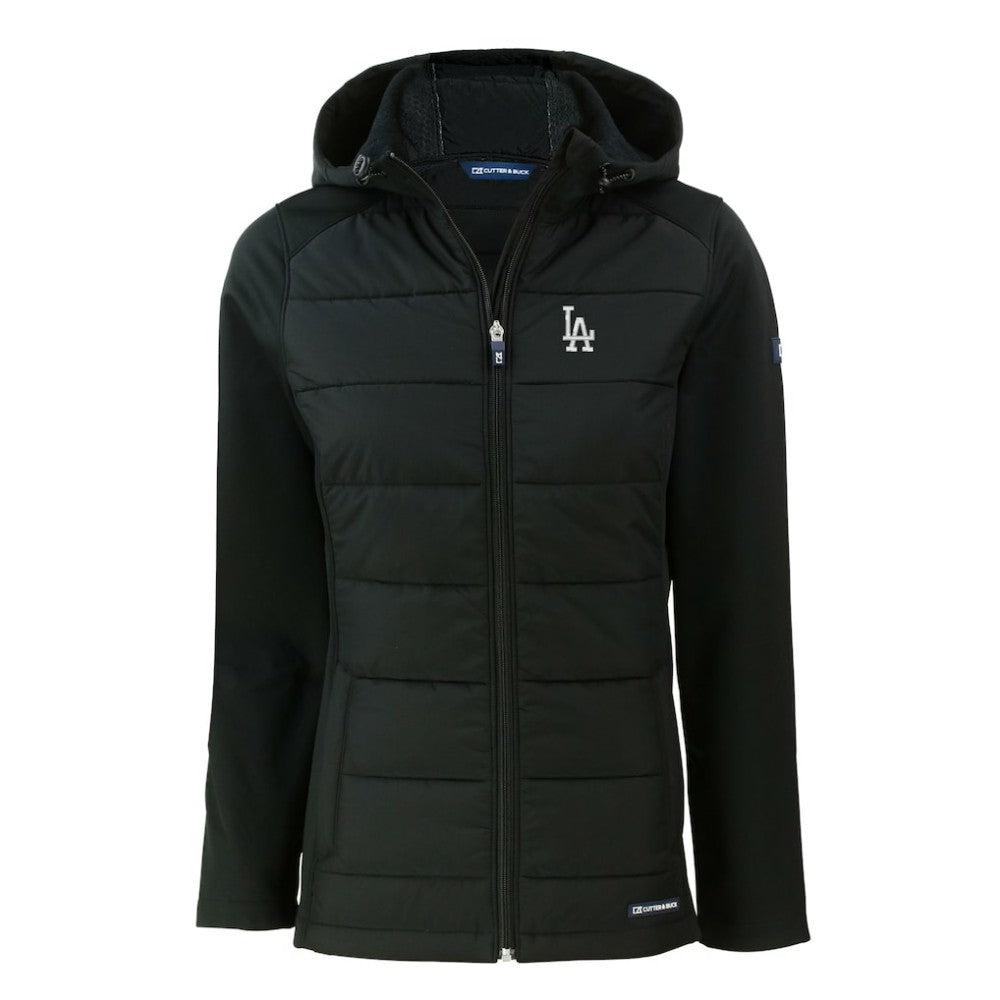 Los Angeles Dodgers Cutter & Buck Women's Evoke Hybrid Eco Softshell Recycled Full-Zip Hoodie Jacket Black