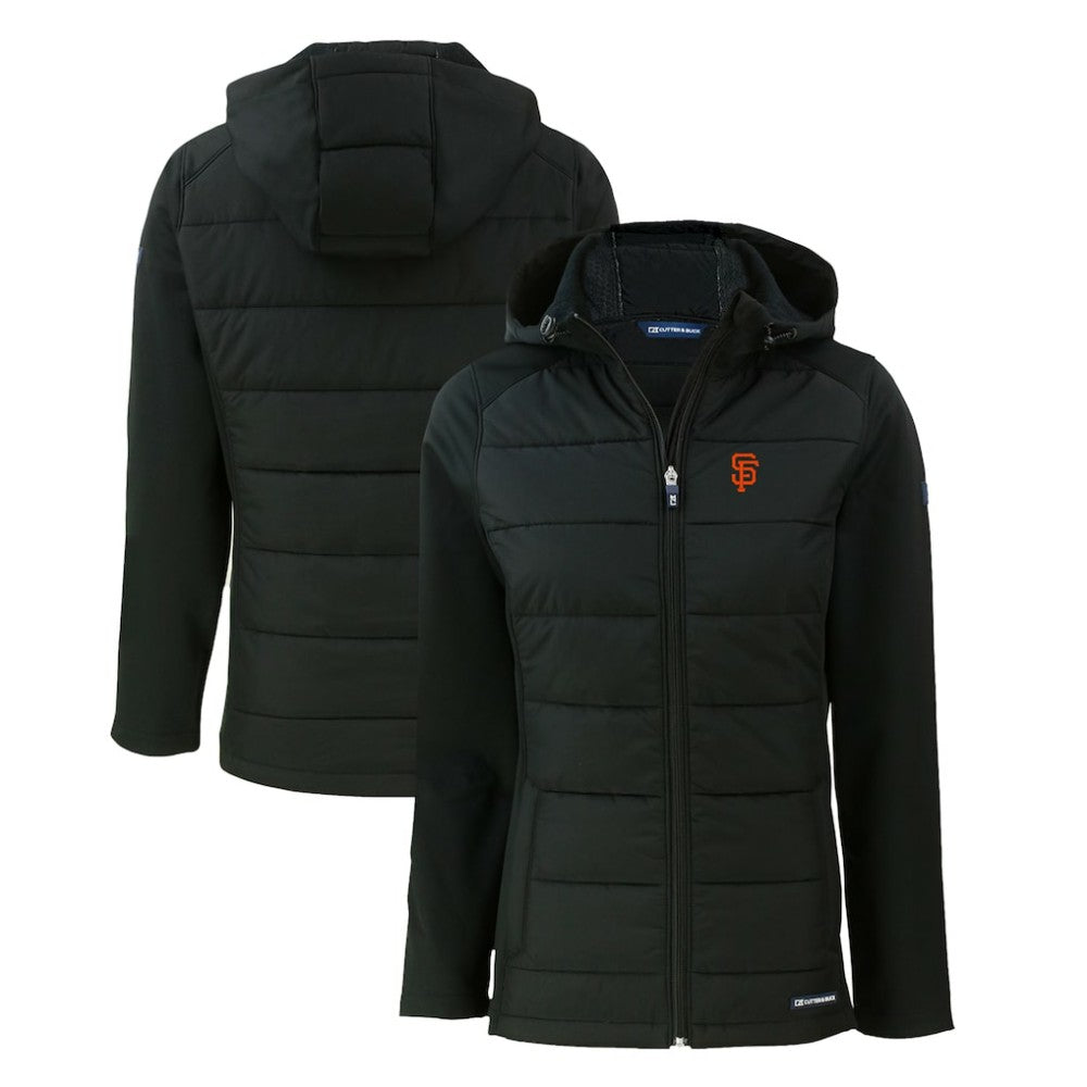 San Francisco Giants Cutter & Buck Women's Evoke Hybrid Eco Softshell Recycled Full-Zip Hoodie Jacket Black