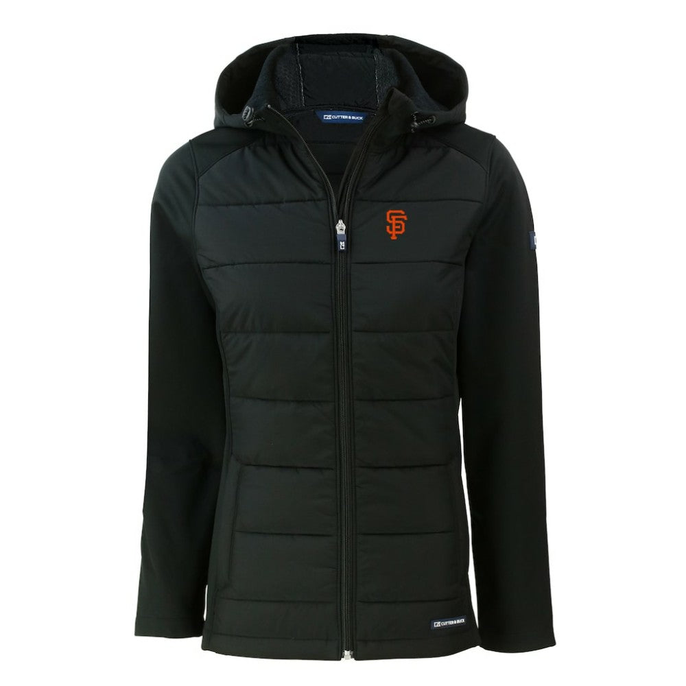 San Francisco Giants Cutter & Buck Women's Evoke Hybrid Eco Softshell Recycled Full-Zip Hoodie Jacket Black