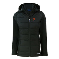 San Francisco Giants Cutter & Buck Women's Evoke Hybrid Eco Softshell Recycled Full-Zip Hoodie Jacket Black
