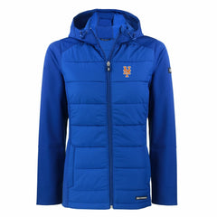 New York Mets Cutter & Buck Women's Evoke Hybrid Eco Softshell Recycled Full-Zip Hoodie Jacket Royal