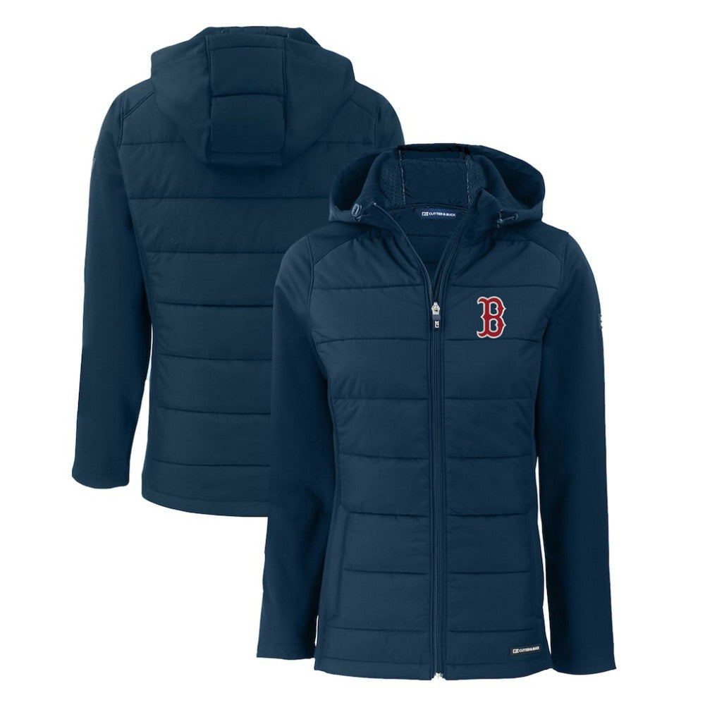 Boston Red Sox Cutter & Buck Women's Evoke Hybrid Eco Softshell Recycled Full-Zip Hoodie Jacket Navy