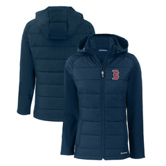 Boston Red Sox Cutter & Buck Women's Evoke Hybrid Eco Softshell Recycled Full-Zip Hoodie Jacket Navy