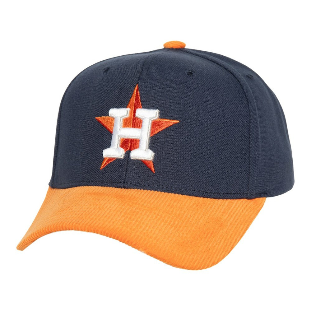 Houston Astros Corduroy Pro Snapback Hat Navy/Orange | Mitchell & Ness
