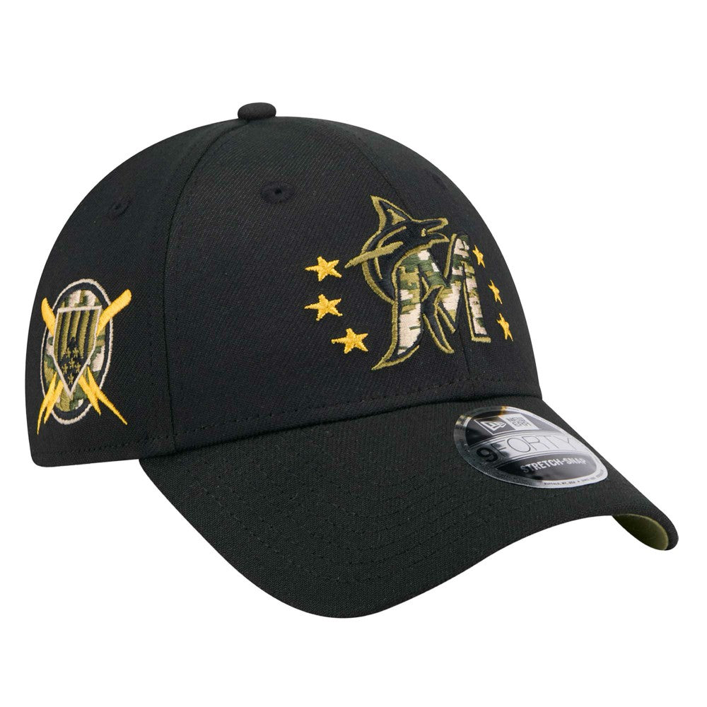 Miami Marlins 2024 Armed Forces Day 9FORTY Adjustable Hat Black | New Era