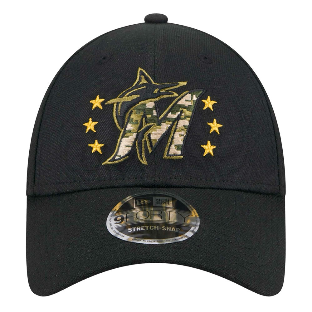 Miami Marlins 2024 Armed Forces Day 9FORTY Adjustable Hat Black | New Era