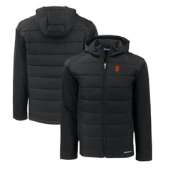 San Francisco Giants Cutter & Buck Big & Tall Evoke Hybrid Eco Softshell Recycled Full-Zip Hoodie Black