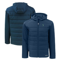 Seattle Mariners Cutter & Buck Big & Tall Evoke Hybrid Eco Softshell Recycled Full-Zip Hoodie Navy