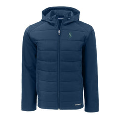 Seattle Mariners Cutter & Buck Big & Tall Evoke Hybrid Eco Softshell Recycled Full-Zip Hoodie Navy