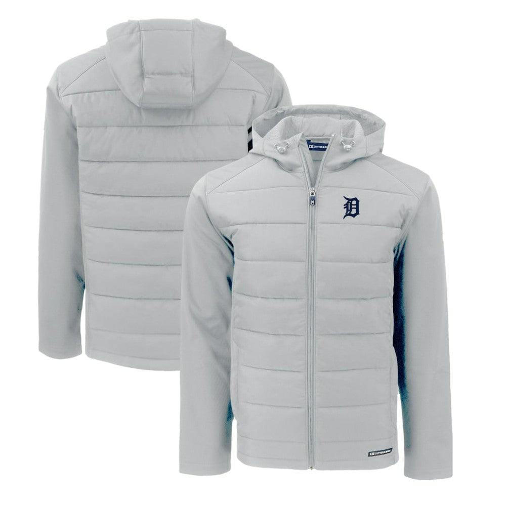 Detroit Tigers Cutter & Buck Evoke Hybrid Eco Softshell Recycled Full-Zip Hoodie Gray