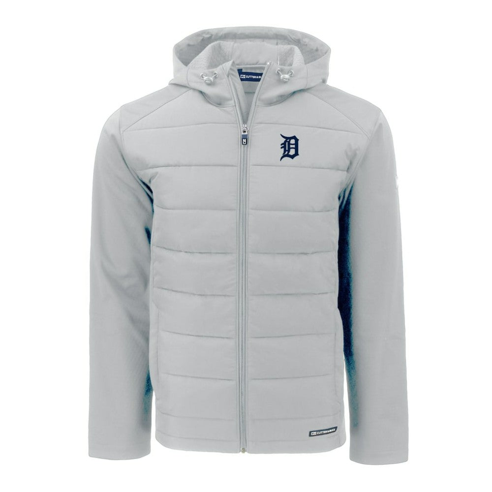 Detroit Tigers Cutter & Buck Evoke Hybrid Eco Softshell Recycled Full-Zip Hoodie Gray