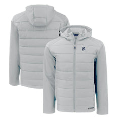 New York Yankees Cutter & Buck Evoke Hybrid Eco Softshell Recycled Full-Zip Hoodie Gray