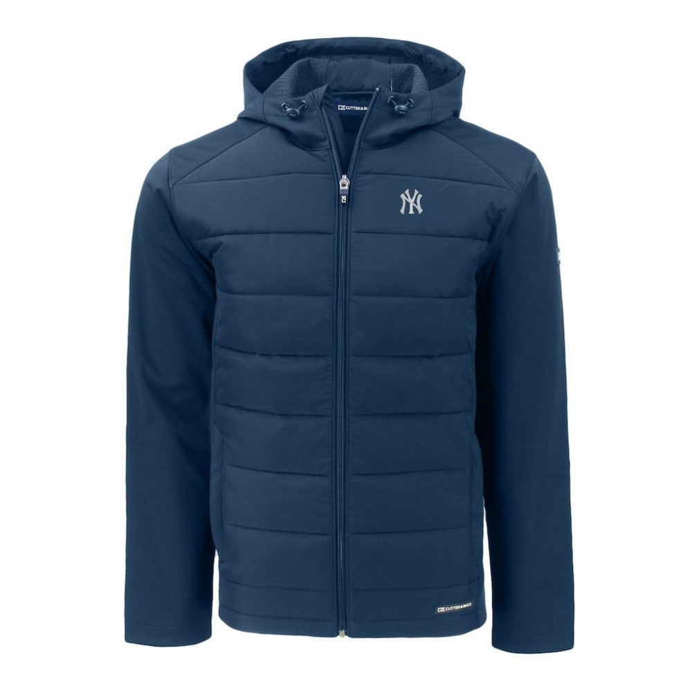 New York Yankees Cutter & Buck Evoke Hybrid Eco Softshell Recycled Full-Zip Hoodie Navy