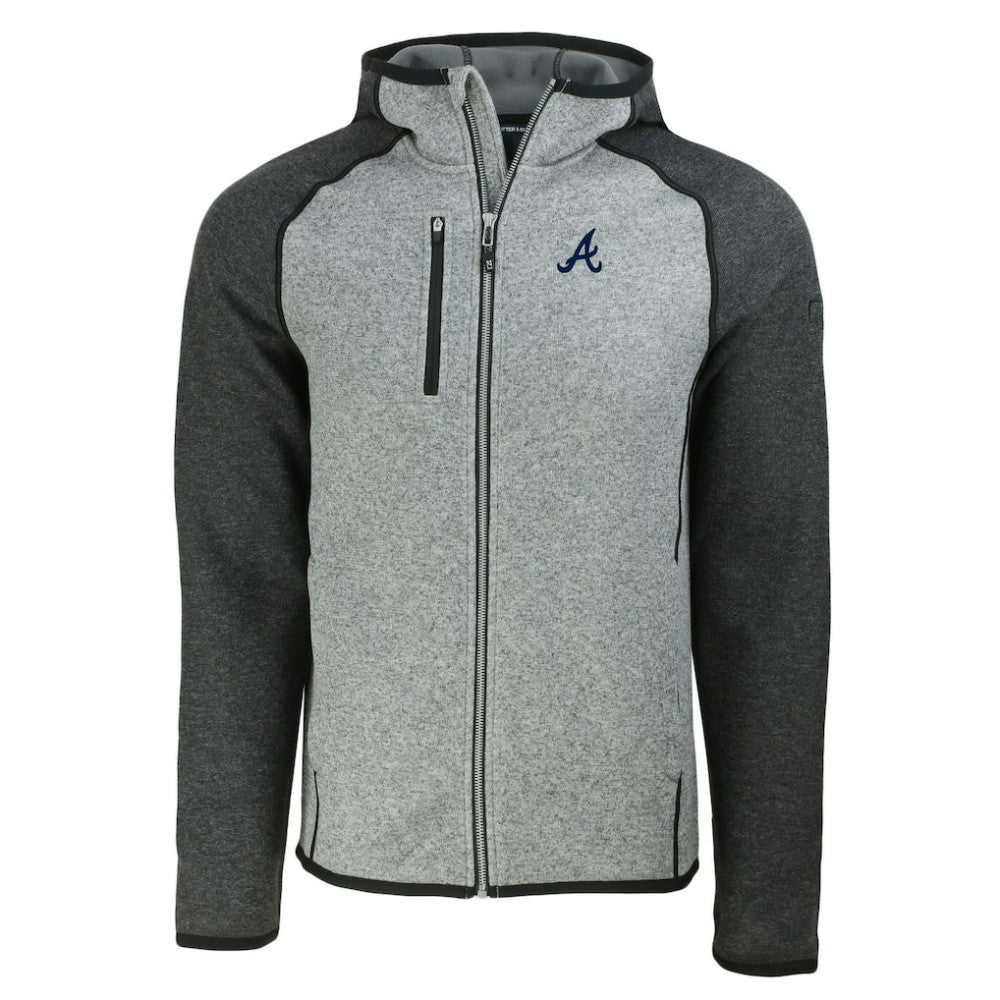 Atlanta Braves Cutter & Buck Mainsail Full-Zip Hooded Jacket Heather Charcoal/Heather Gray