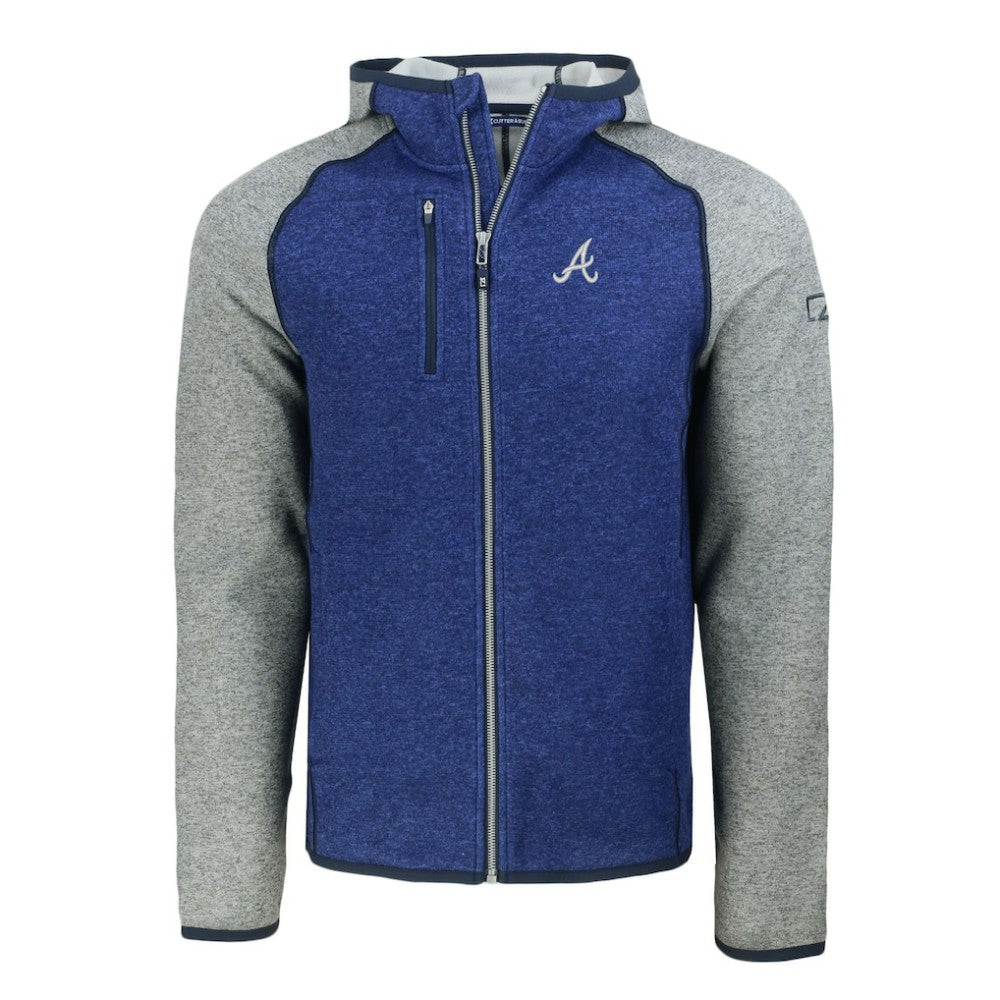 Atlanta Braves Cutter & Buck Mainsail Full-Zip Hooded Jacket Royal/Heather Gray