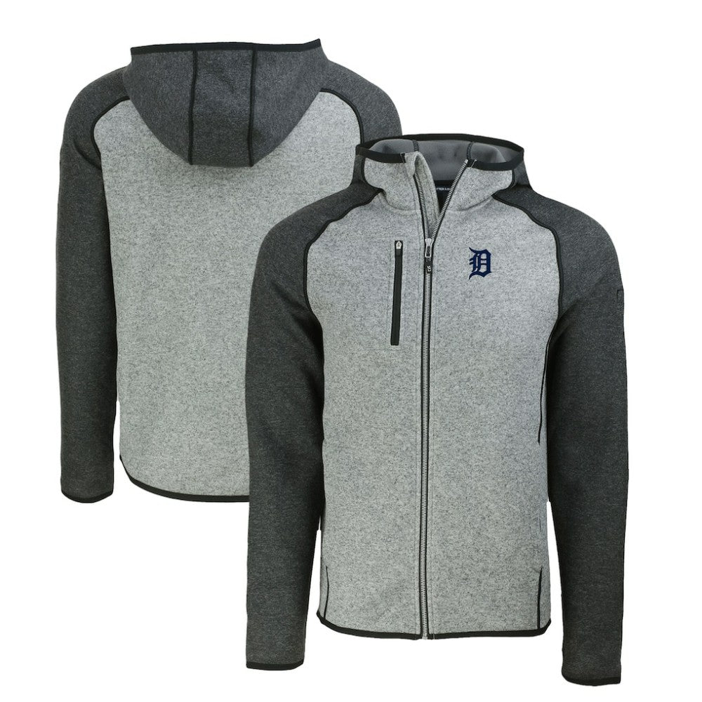 Detroit Tigers Cutter & Buck Mainsail Full-Zip Hooded Jacket Heather Charcoal/Heather Gray