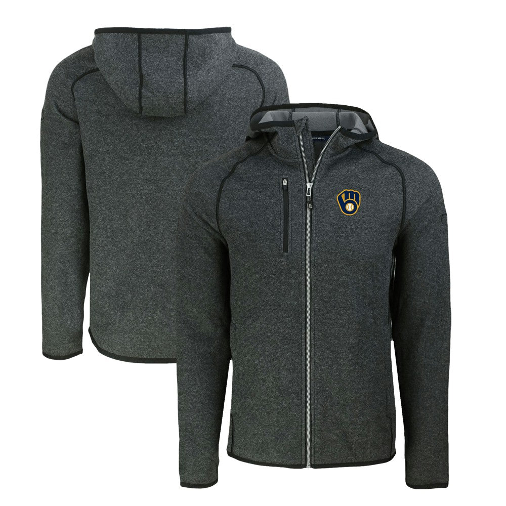 Milwaukee Brewers Cutter & Buck Mainsail Full-Zip Hooded Jacket Heather Charcoal