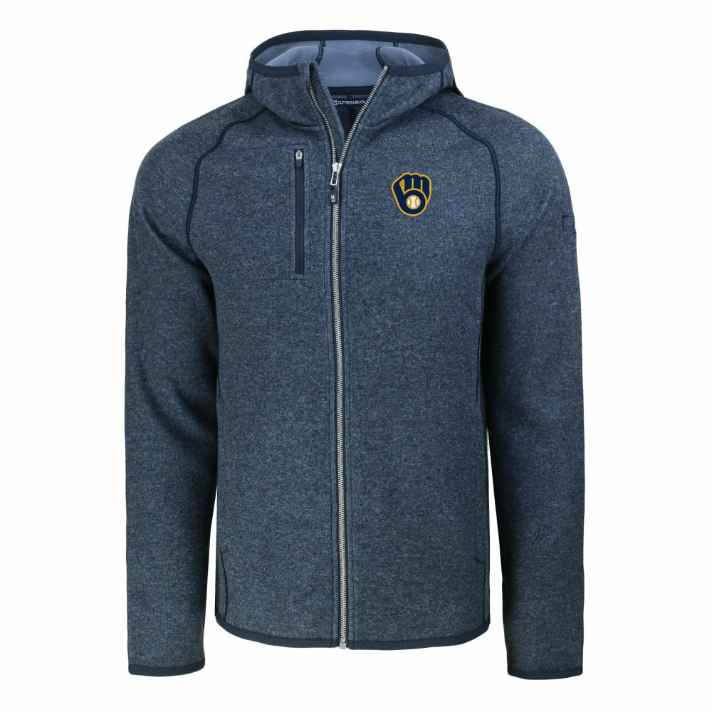 Milwaukee Brewers Cutter & Buck Mainsail Full-Zip Hooded Jacket Heather Navy