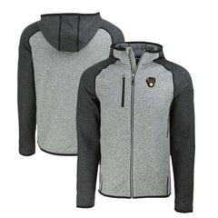 Milwaukee Brewers Cutter & Buck Mainsail Full-Zip Hooded Jacket Heather Charcoal/Heather Gray